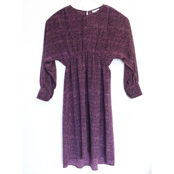 Prologue Purple Print Midi Dress Sz‎ M Dolman Long Sleeves Modest Keyhole - Picture 1 of 8